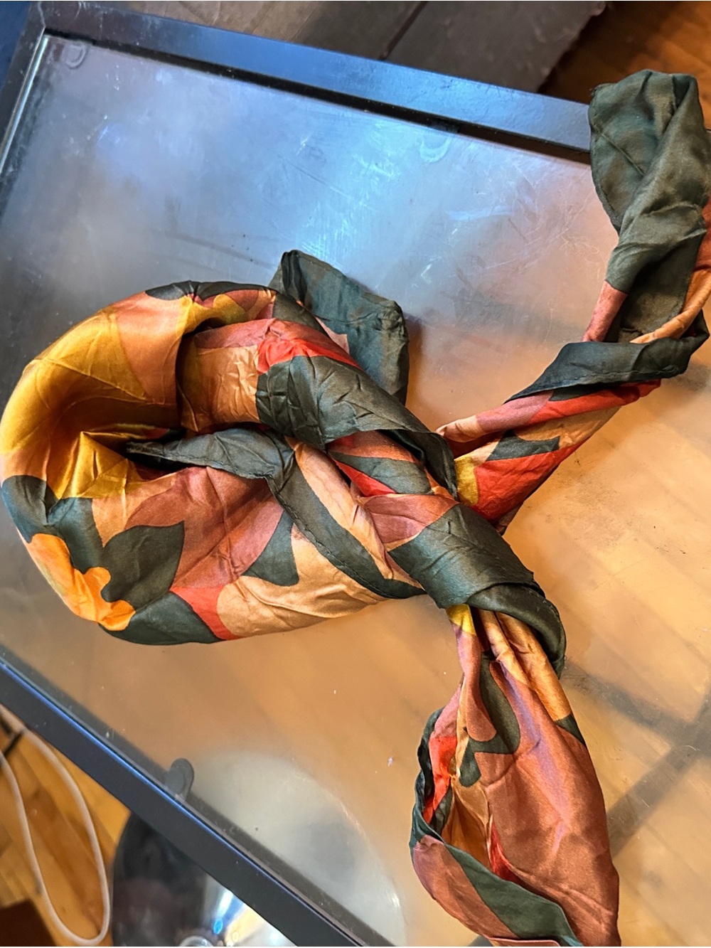 Silk Floral Twist Scarf - Green, Orange & Rust